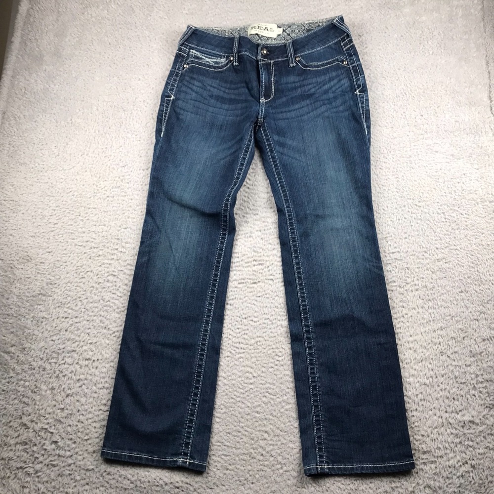 Ariat REAL Jeans Womens 30 (32x30) Blue Mid Rise‎ Straight Western Cowgirl Rodeo